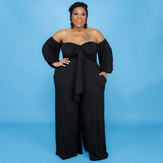 Solid Color Strapless Jumpsuit Loose Fit