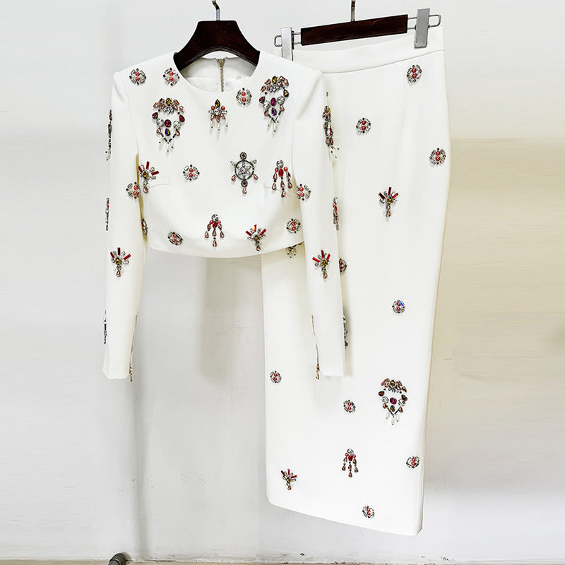 Beaded Embellished Short Top and Long Skirt Set