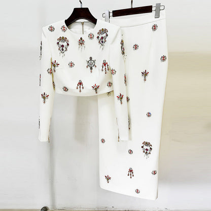 Beaded Embellished Short Top and Long Skirt Set