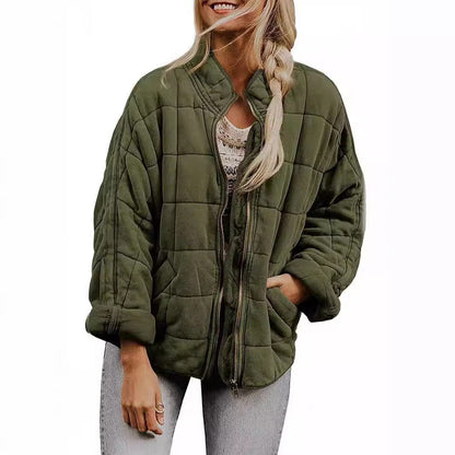 Solid Color Stand Collar Cotton Coat With Pockets