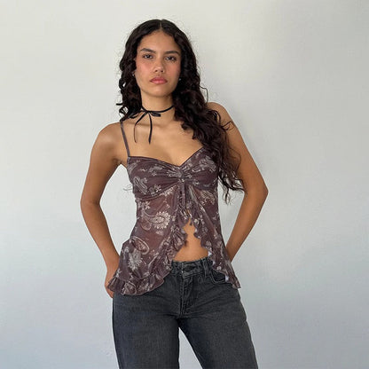 Floral Ruffle Crop Top for Women