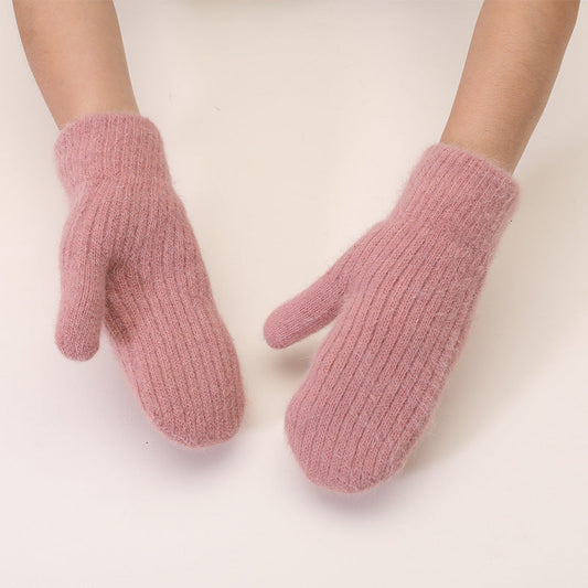 Simple Padded Knit Mittens Gloves