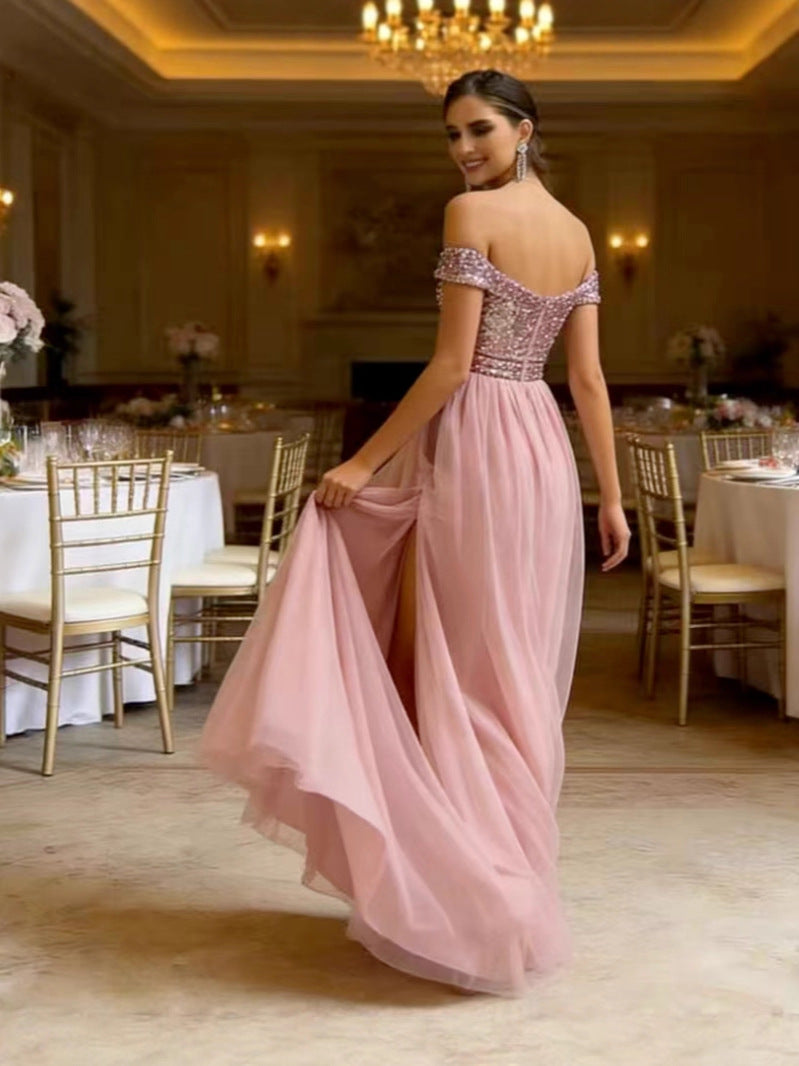 Elegant V-Neck Sequin Maxi Dress With Open Back