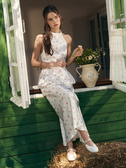 Floral Print Satin Vest Dress Set