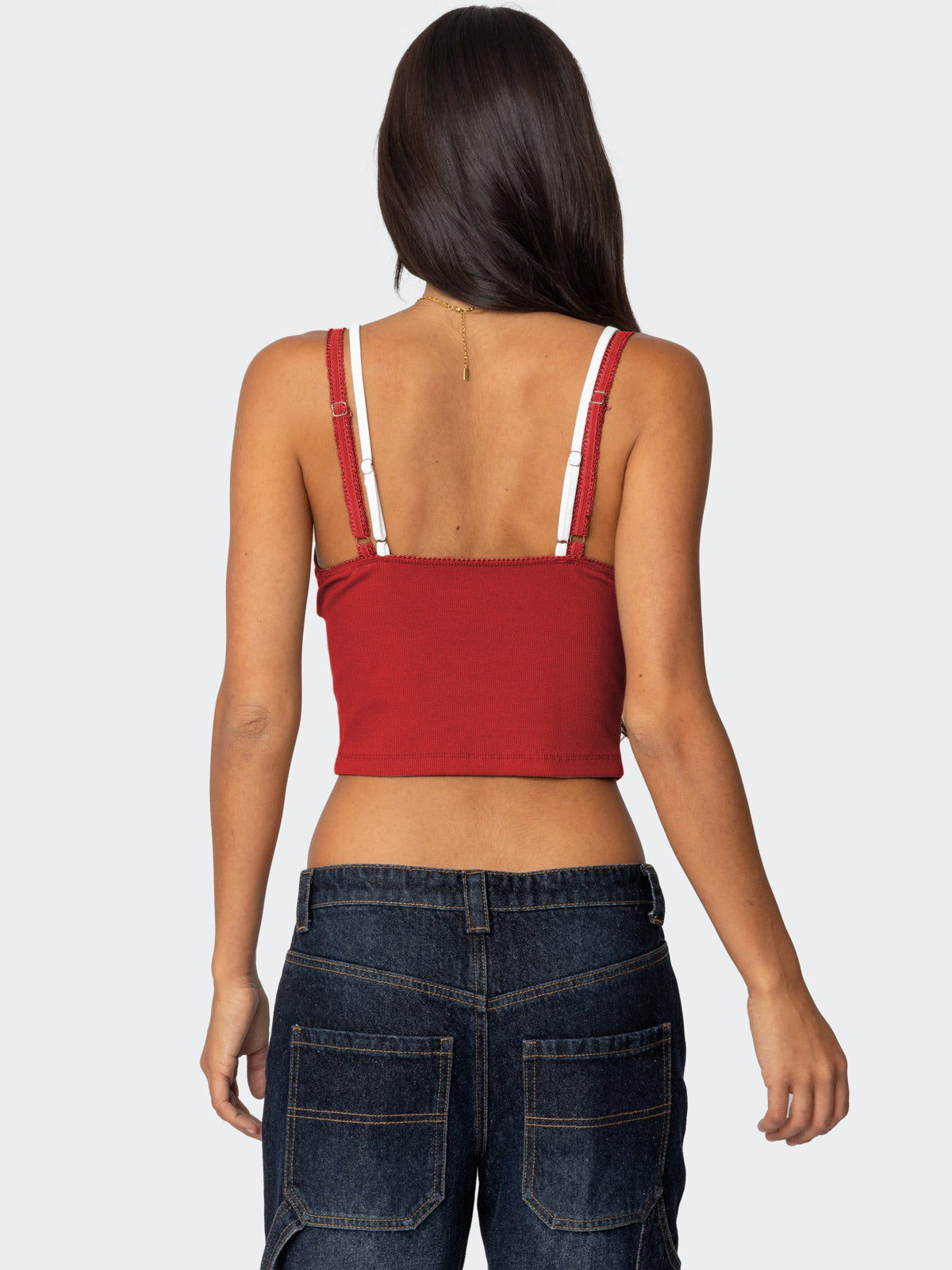 Lace Trim Color Block Cami Top with Bow Details