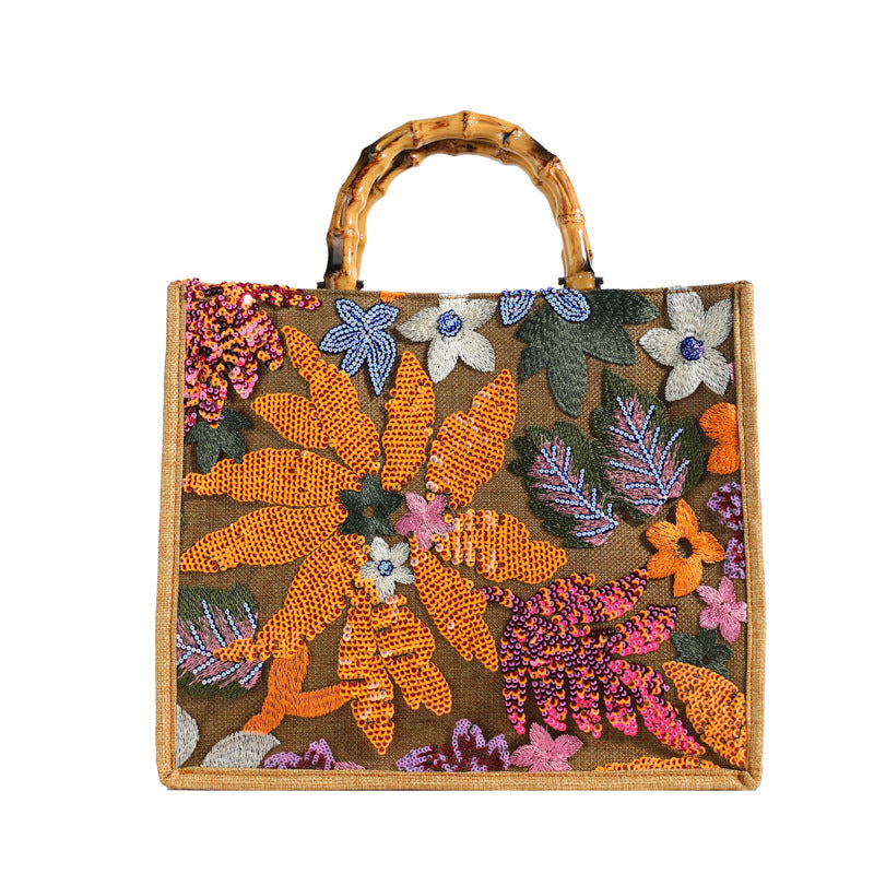 Chic Sequined Embroidered Floral Tote Bag for Women