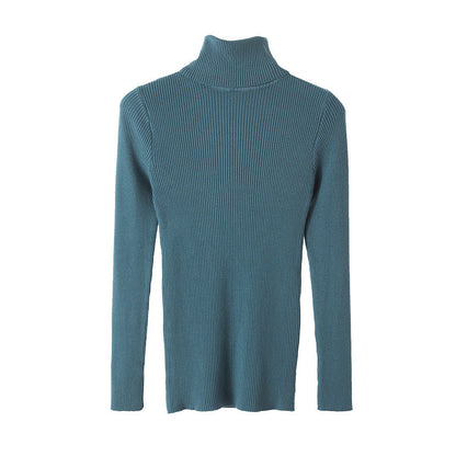 Long Sleeve High Neck Solid Color Sweater Comfortable Casual Wear