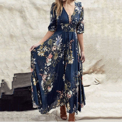 Summer Low-Key Luxury Simple Girls Plus Size Women'S Clothing Personalized Printing Design V-Neck Sexy Dress