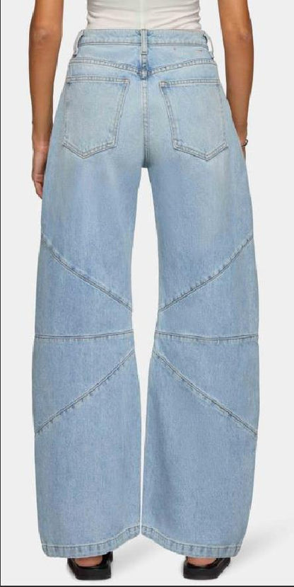 Trendy Pleated Splice Straight Leg Baggy Jeans
