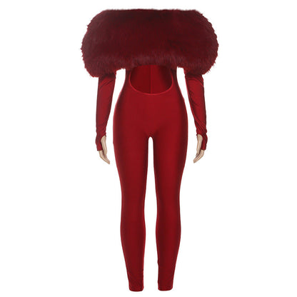 Off-Shoulder Cropped Long Sleeve Jumpsuit Women