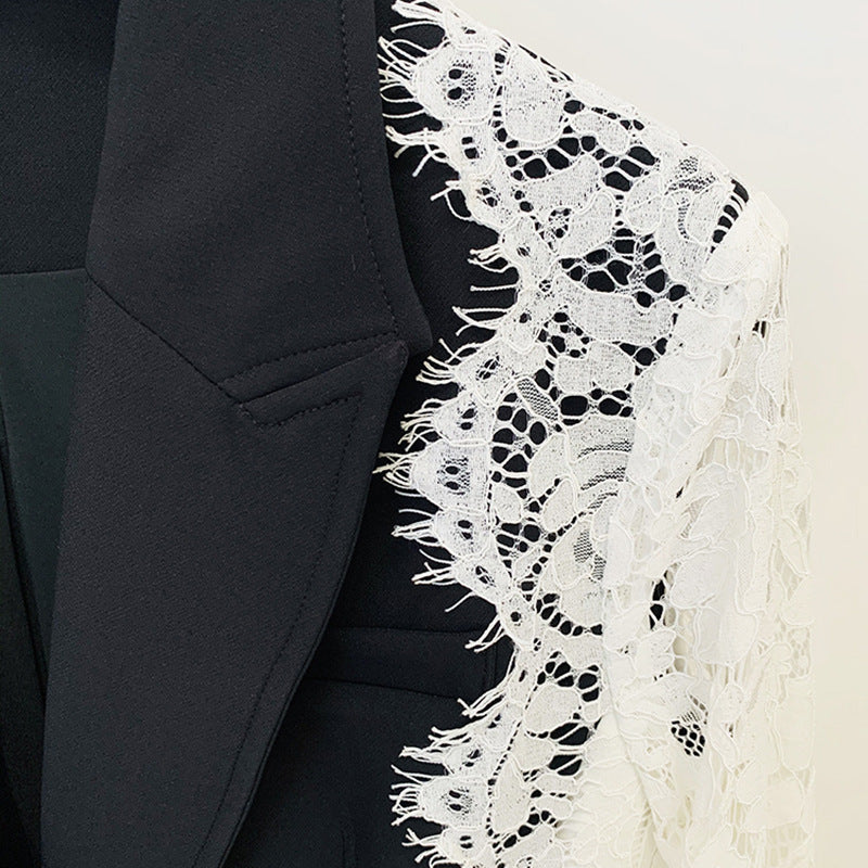 Stylish Color Block Lace Blazer