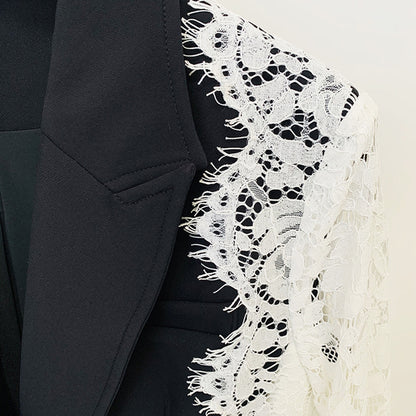 Stylish Color Block Lace Blazer