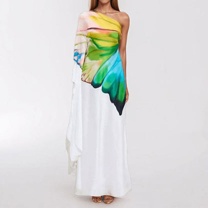 Elegant Floral Print One-Shoulder Maxi Dress
