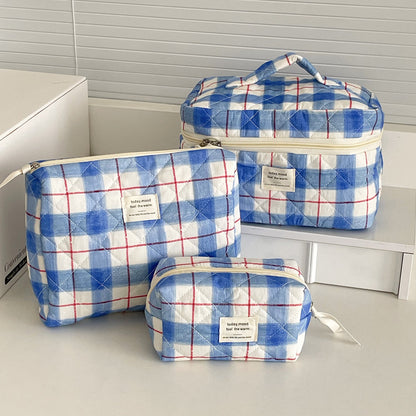 Bow Flower Large Capacity Makeup Bag Vintage Quilted Toiletry Pouch