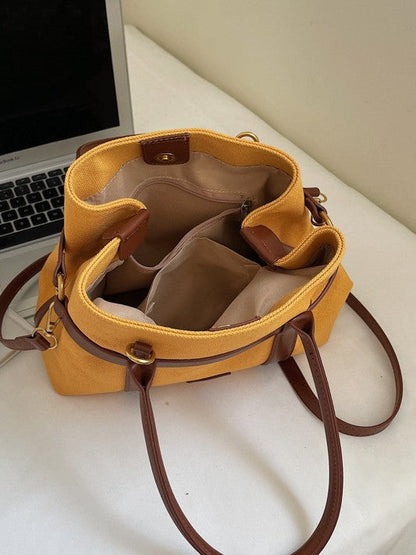 Women's Color Block Canvas Tote Bag Stylish Commuter Bag