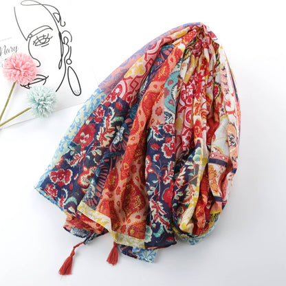 Spring And Summer Ethnic Print Encrypted Bali Yarn Cotton Soft Yarn Towel Ladies Travel Sunscreen Towel