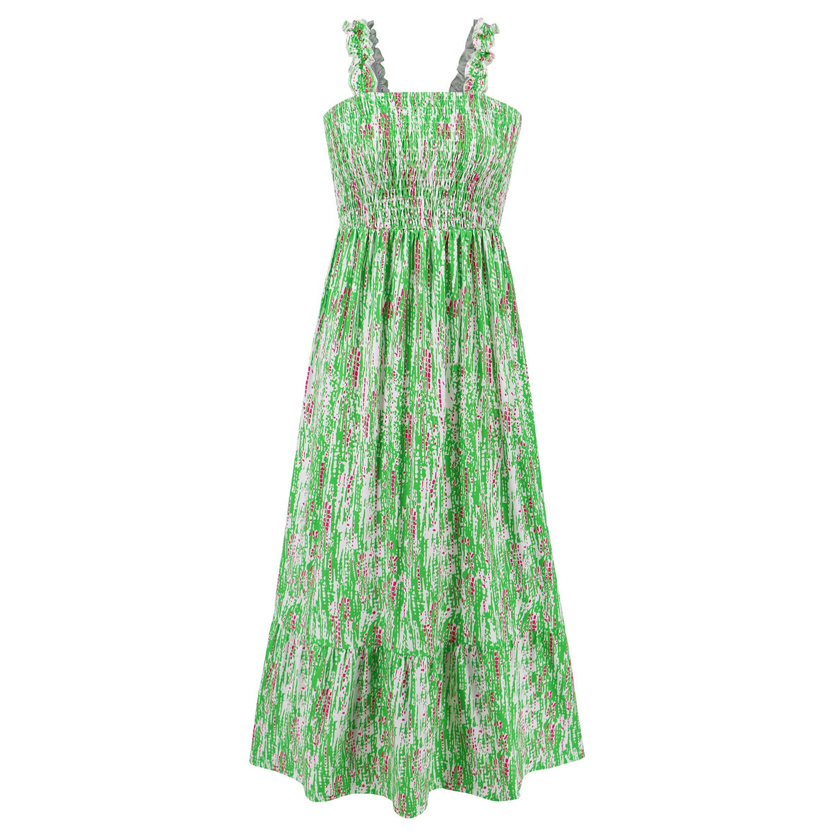 Summer Women'S Elegant Print Elastic Strap Skirt Holiday Style French Fragmented Flower Hanging Strap Long Dress