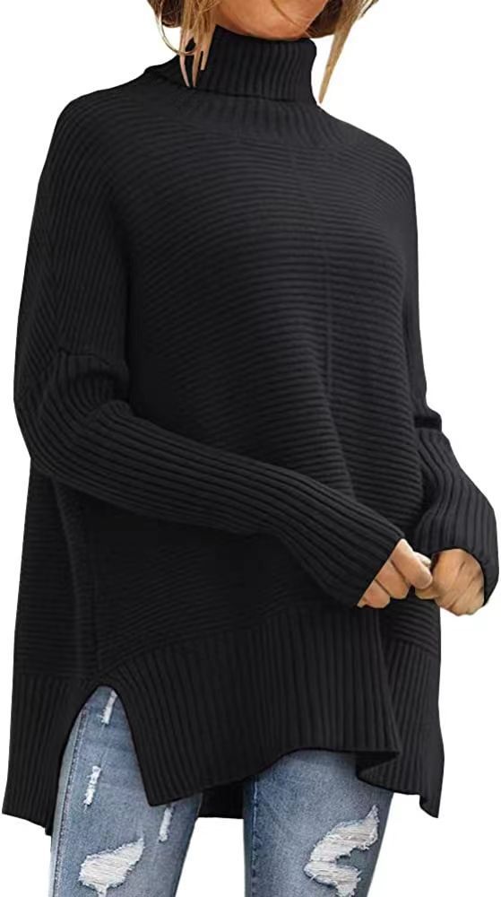 Trendy Turtleneck Batwing Sleeves Knitted Sweater