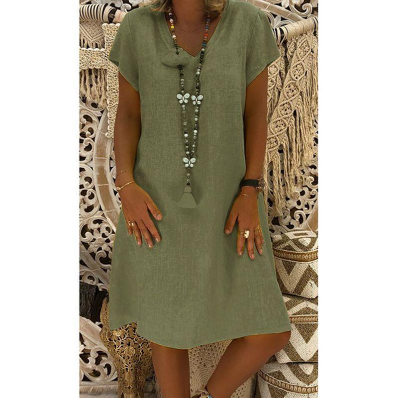 Short Sleeve Medium Skirt V-Neck Dress