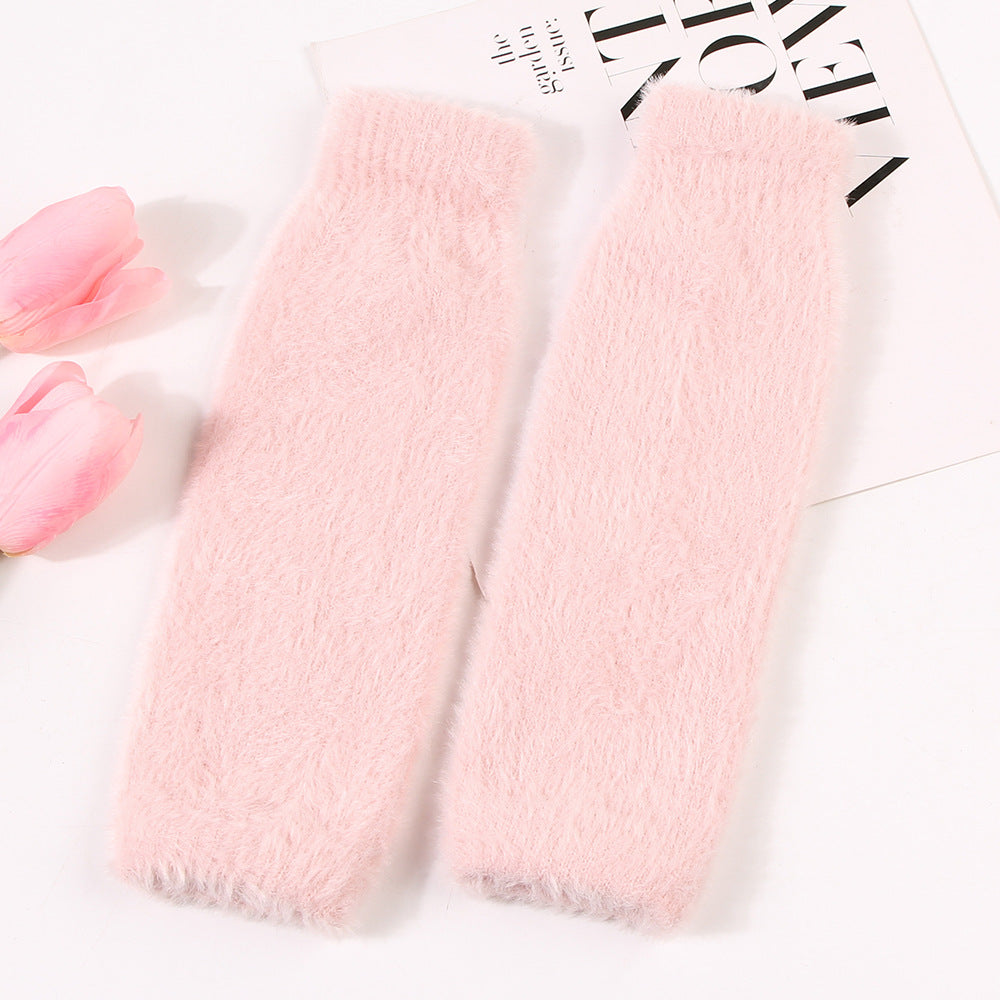 Cute Fuzzy Warm Solid Color Fingerless Gloves