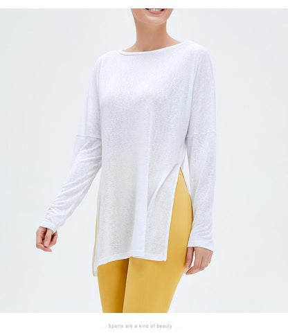 Sports Blouse Women'S Long-Sleeved Loose Fitness Top Quick-Drying Double-Sided Slits To Cover The Meat And Thin Yoga Clothes