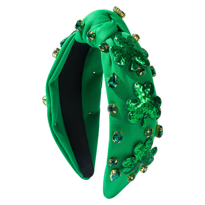 Emerald Green Rhinestone Headband Clover Accessory for St. Patrick's Day