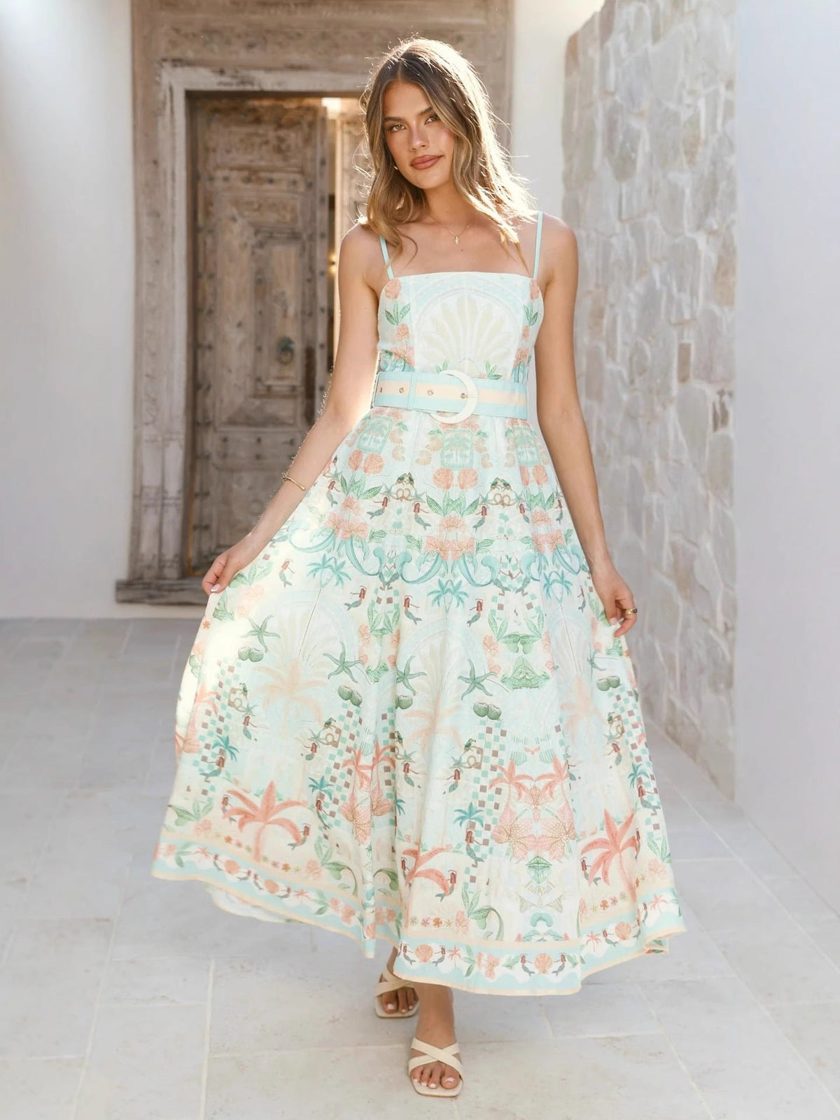 Floral Linen Maxi Dress With Sleeveless Design