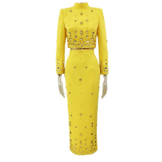 Trendy Two-Piece Beaded Jacket And Long Skirt Set