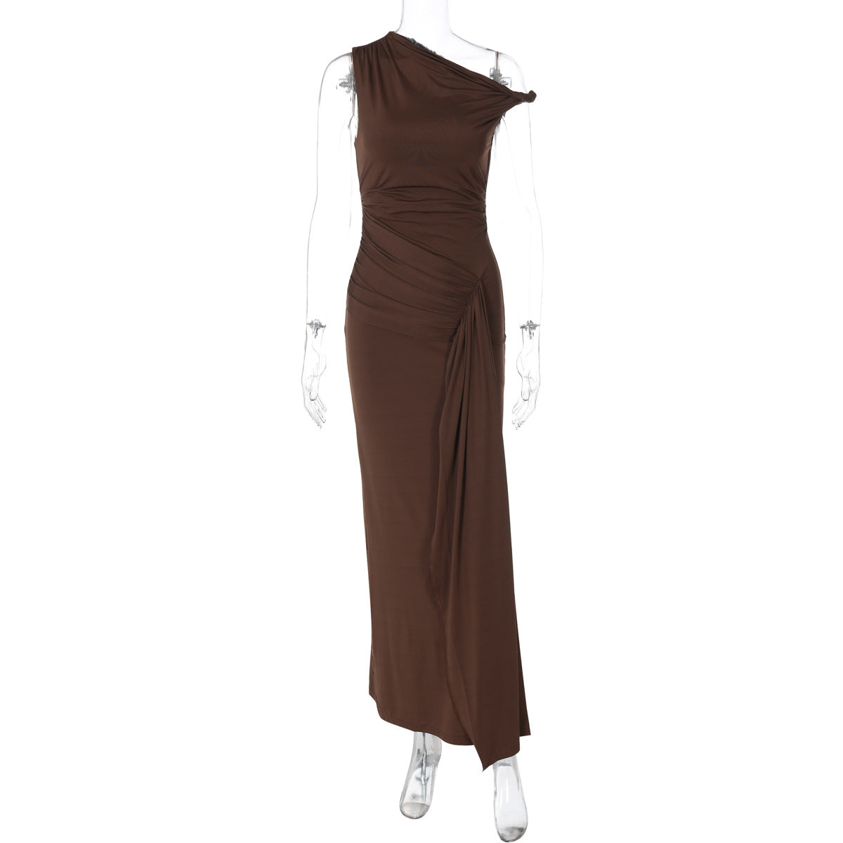 Elegant Asymmetrical Neck Sleeveless Midi Dress