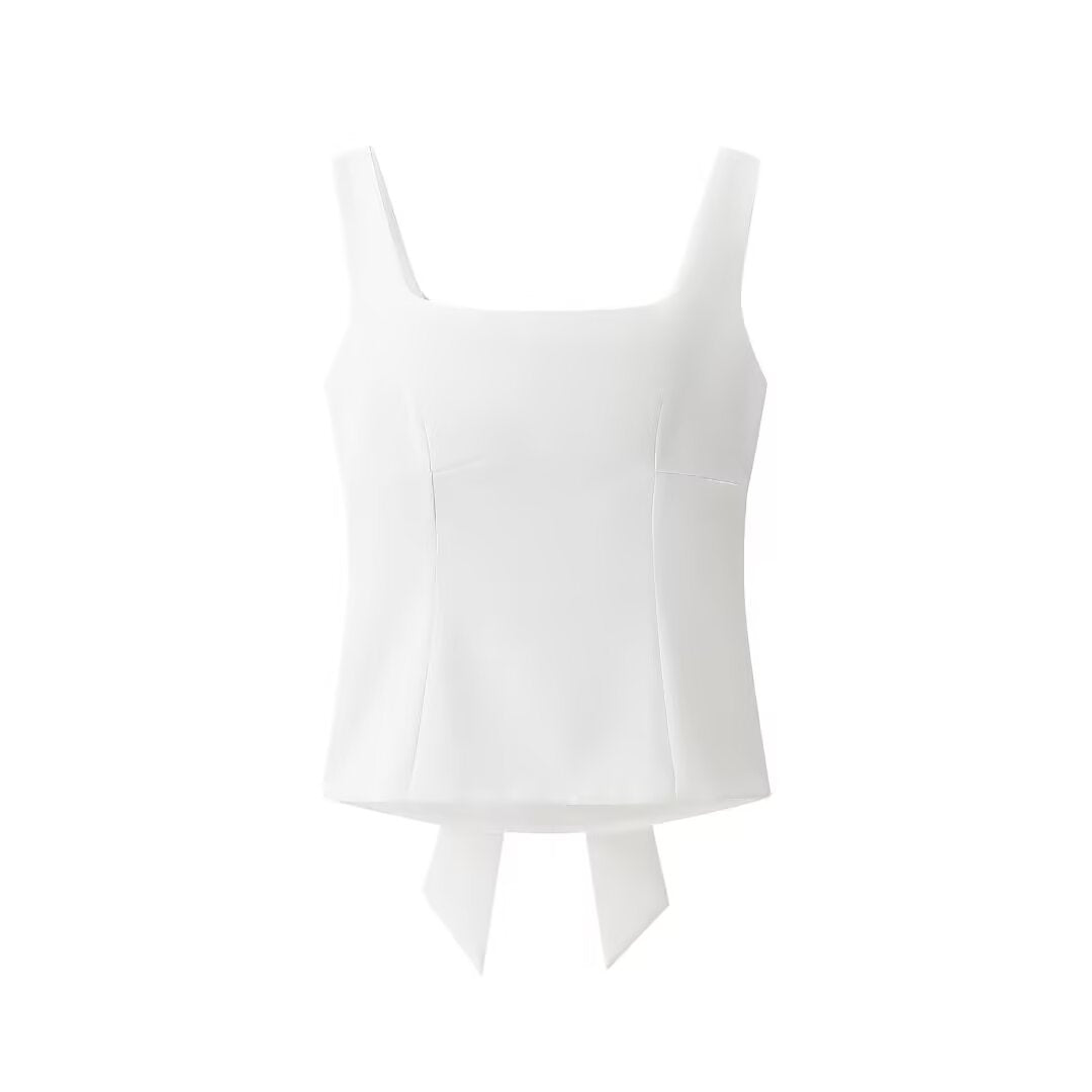 Trendy Solid Color Bowkont Back Sleeveless Top