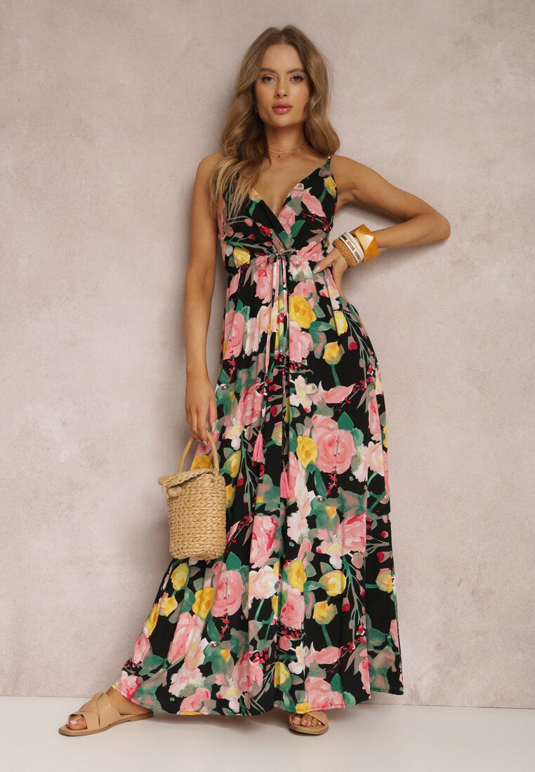 Spring/Summer New Fashion Print Sexy Dress With Deep V-Shaped Sleeveless Backless Long Dress