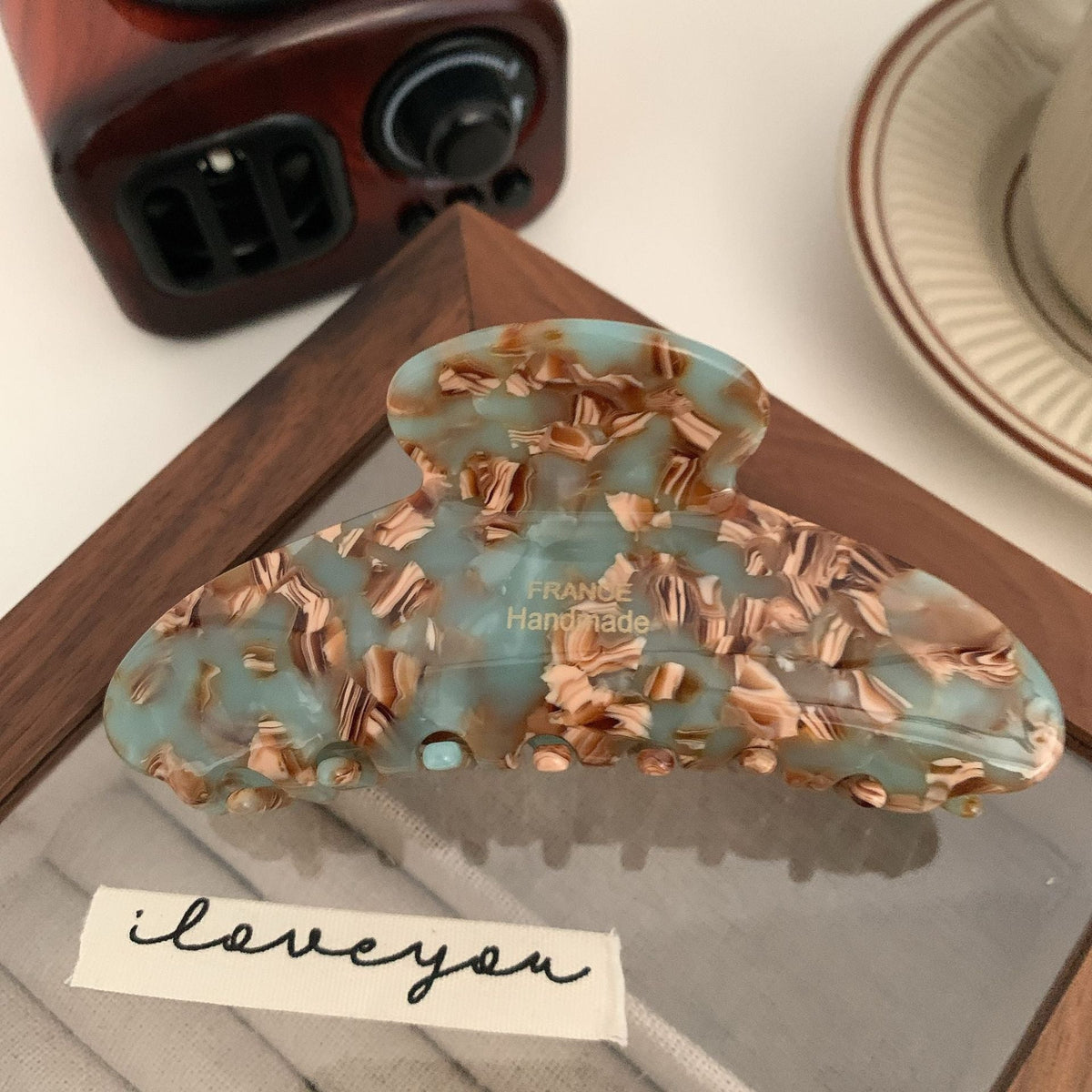 Floral Caramel Polka Dot Claw Clip