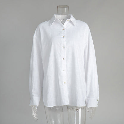 Trendy Casual Cotton Shirt Solid Color Relaxed Fit