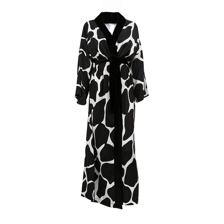Satin Feel Sleepwear Women's Robe with V-Neck for Home