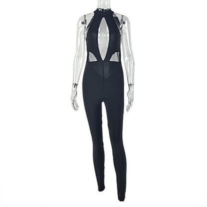 Sleek Solid Color Jumpsuit With Backless Design