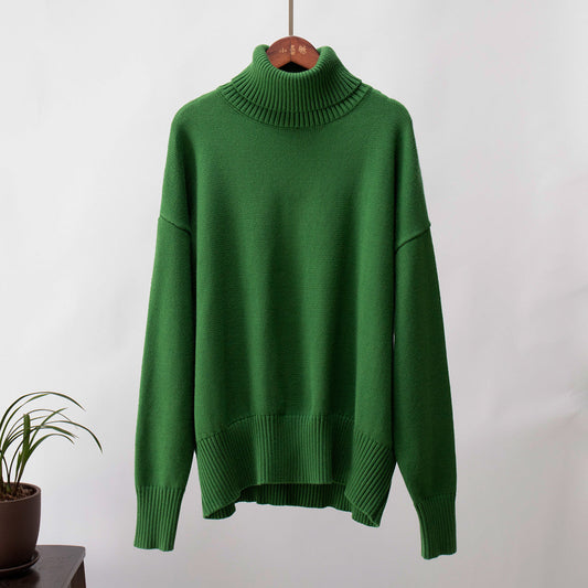 Solid Turtleneck Sweater Cozy Knit Pullover for Women