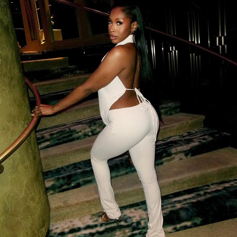 Backless Tie-Front Bodysuit And Slim Fit Pants Set