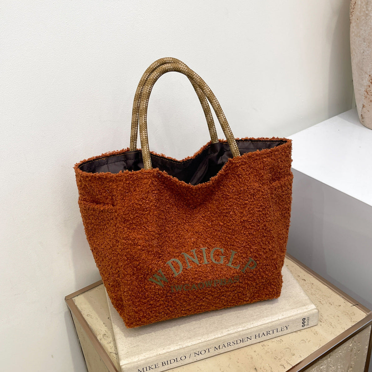Minimalist Lambswool Tote Bag with Letter Design