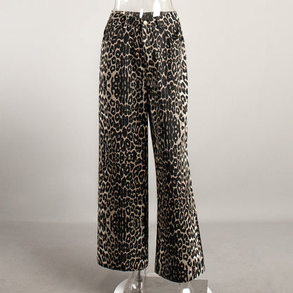 Leopard Print Wide Leg Pants Casual Street Style
