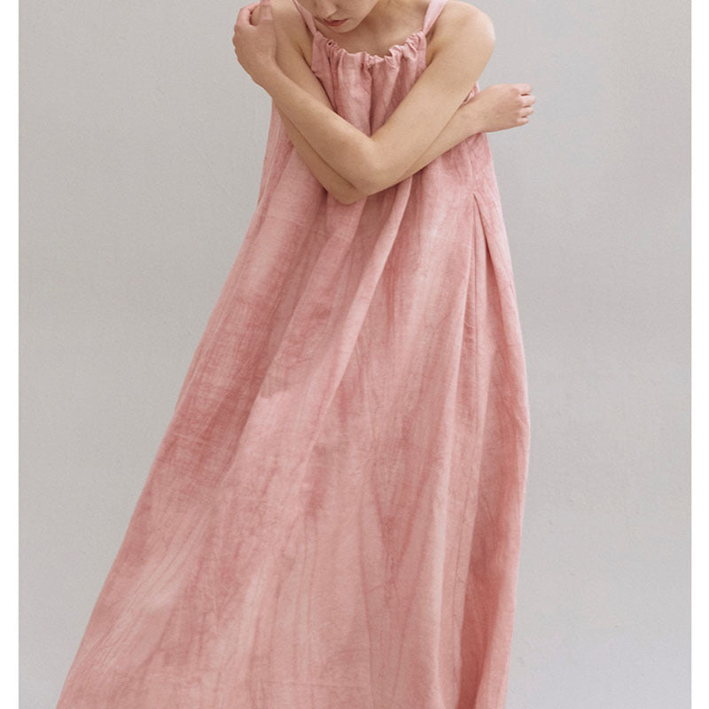 Summer New Plant Dyed Linen Strap Dress Women'S Loose And Slim Large Swing Dress Pleated Sleeveless Shoulder Cut Long Dress