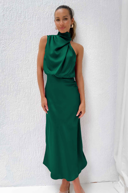 Elegant Sleeveless Satin Dress Casual Chic Evening Gown