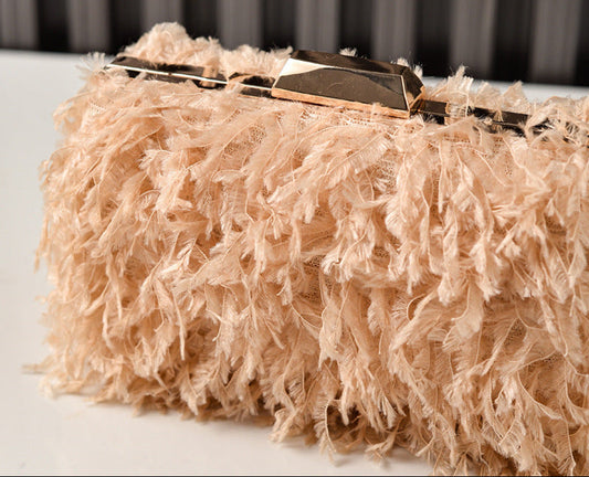 Fringed Evening Bag Stylish Faux Fur Clutch for Parties