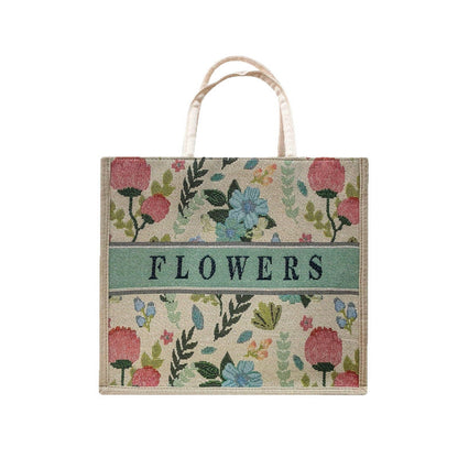 Embroidered Lily Flower Tote Bag Stylish High-Quality Linen Handbag