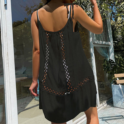 Summer Fashion Sexy Hollow Out Circular Loose Beach Skirt With Strap Dress
