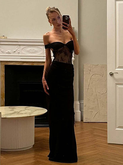 Elegant Black Lace Backless Bodycon Dress