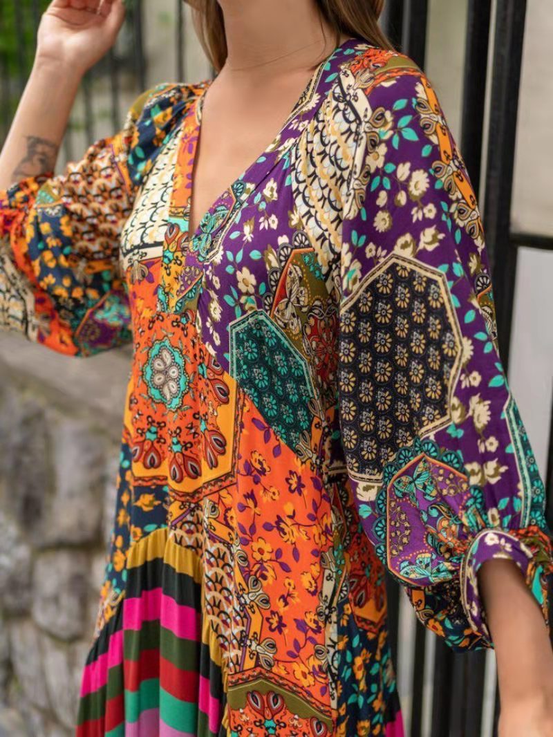 Positioning Print Swung Super Long Ethnic Style Dress Women'S Pleated Summer New Temperament Long Skirt