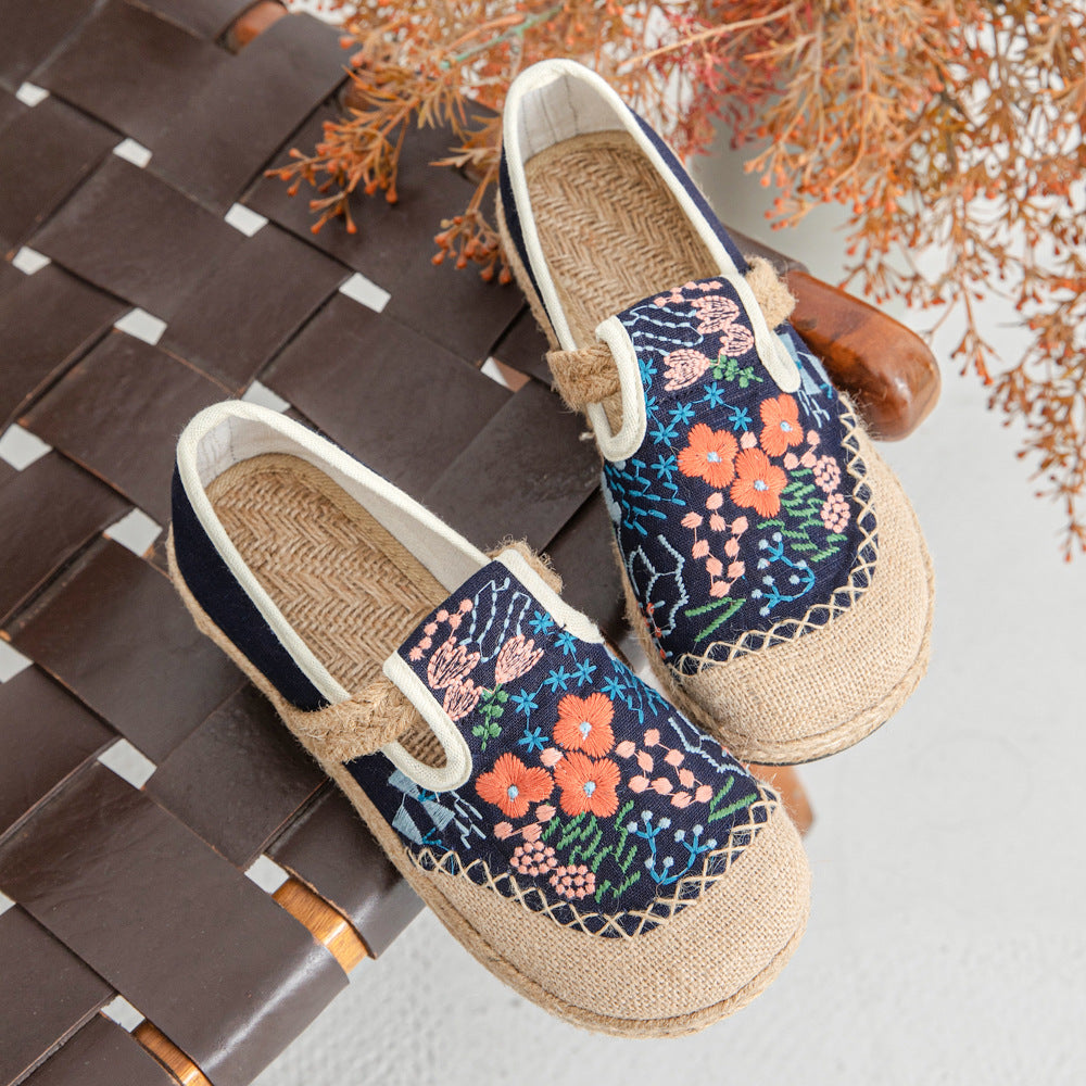New Ethnic Style Flower Sea Embroidery Shallow Mouth Single Shoes, Original Craftsmanship Casual One-Pedal Women'S Shoes