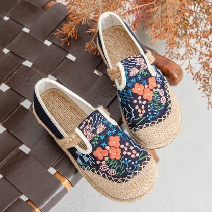 New Ethnic Style Flower Sea Embroidery Shallow Mouth Single Shoes, Original Craftsmanship Casual One-Pedal Women'S Shoes