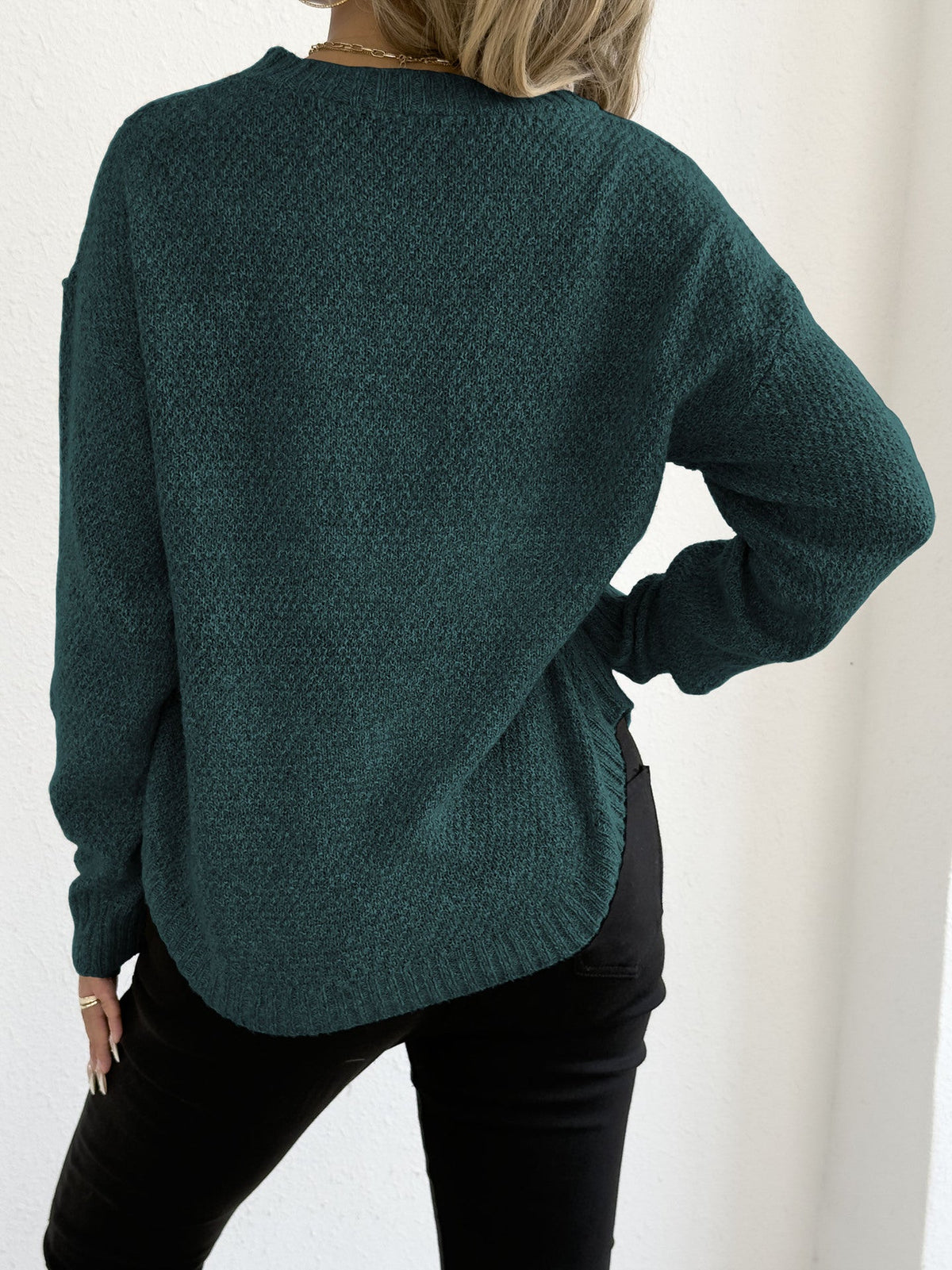 Women'S Casual Pullover Sweater Textured Fleece Round Neck