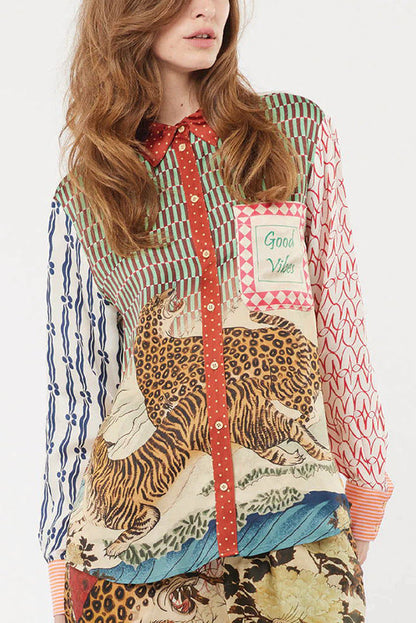 Leopard Print Lantern Sleeves Casual Set
